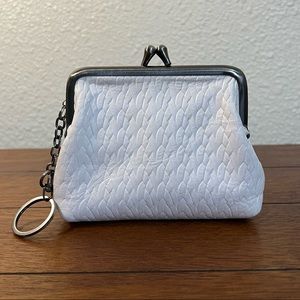 Patricia Nash Card Holder Key Ring Embossed White with Pewter Hardware  EUC